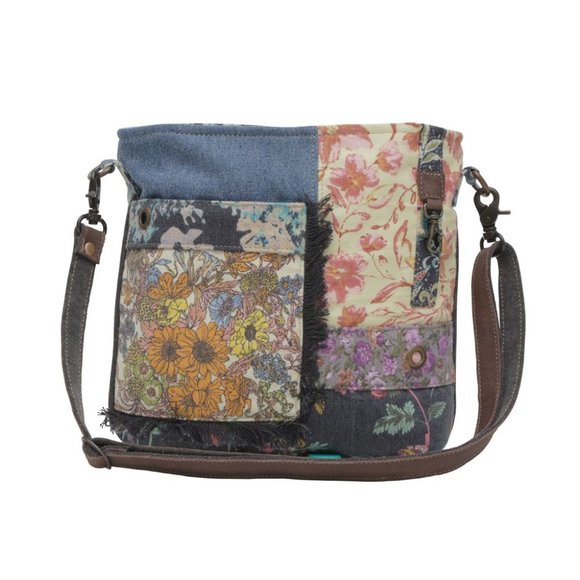 Myra Bag Handbags - Myra Bag Handmade Le Fleur Shoulder Bag Upcycled Canvas & Cowhide Leather